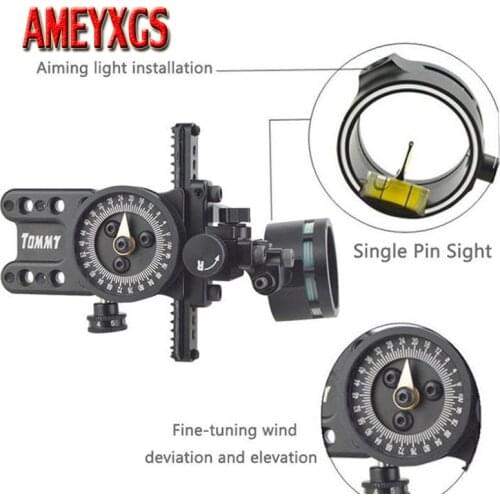 1pc Archery Compound Bow Sight 0.019" Fiber Optic Single Pin Sight Right/Left Hand Aiming Scope Shooting Hunting Accessories