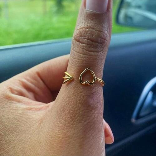 Simple Heart Rings Cupid Arrow Adjustable Rings Women Fahsion Jewelry Gold Color Christmas Gifts Anel Accessories Dropshipping