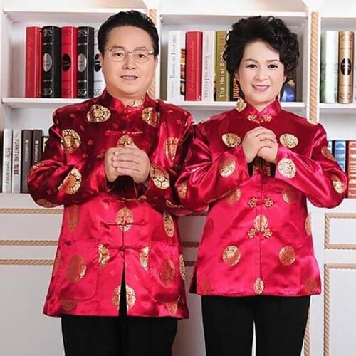 Purplish Red Chinese Style Tang Clothes Couples New Year Vintage Costume Cheongsam Blouse Women Male Hanfu Jacket