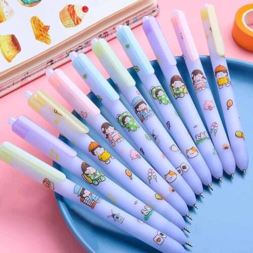 5pcs /set Ball Rolling Gel Pen Cute Cartoon Student Writing Stationery Quick Dry Pen Office Signing Pen Black Color Ink