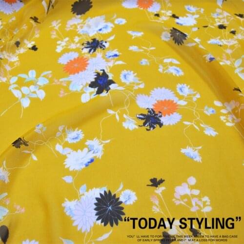 LEO&LIN Bright Yellow Flower Large Wide Silk Georgette Chiffon Clothing Fabric