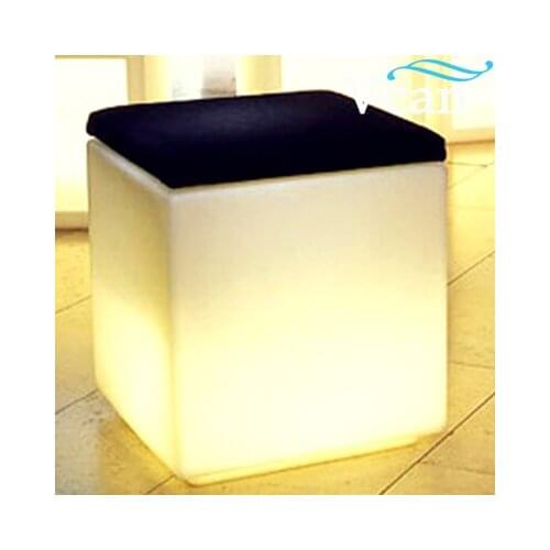LED rechargeable battery working more than 8 hours colours change remote control Cube Stool Chair With Cushion VC-A3838