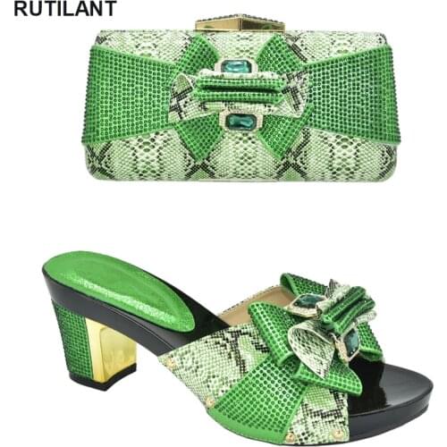 New Matching Shoes and Bag Set Decorated with Rhinestone Shoes and Bag for Party Wedding Open Toe Pumps Italian Shoes and Bag