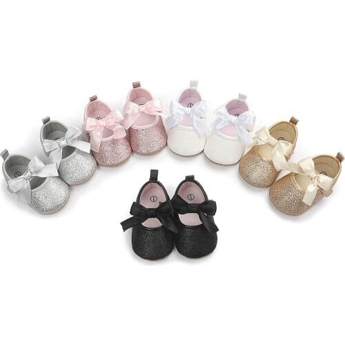 Infant Newborn Baby Girls Spring Summer Autumn Flats Glitter Bowknot Princess Dress Shoes No-Slip First Walkers