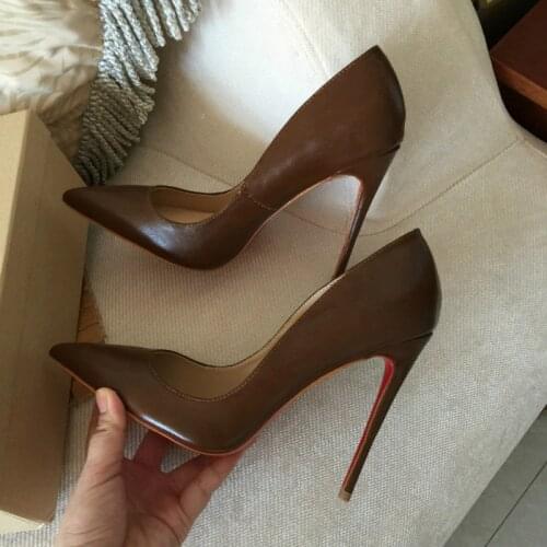 Super Sexy OL Stilettos Red Bottom shoes Women Genuine Leather Pumps Elegant High Heeled Shoes Autumn Shoe for Daily Formal