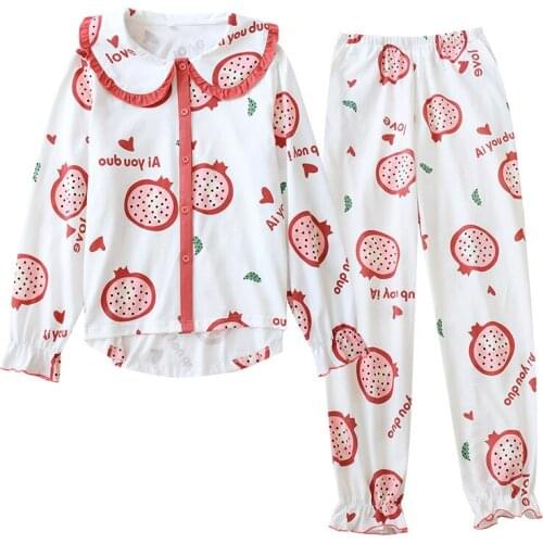 Spring Women 100% Cotton Pajamas Long-sleeved Pyjamas Sweet Cute Princess Sleepwear Thin Two-piece Set Home Clothes Loungewear