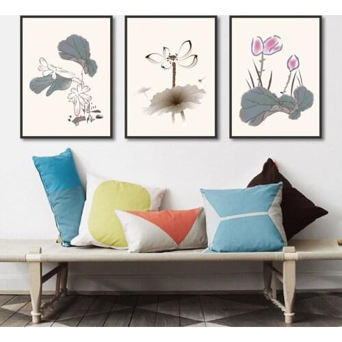 Vintage Art Lotus And Leaf Print Canvas Painting Picture Home Wall Art Flower Poster Bedroom Children Room Decoration Custom