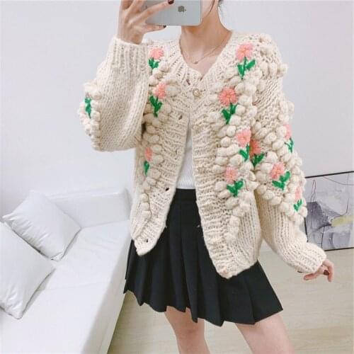 High Quality Runway 2021 Winter Floral Embroidered Cardigan Sweater Outwear Knit Outwear Clothes Christmas Designer Luxury Top