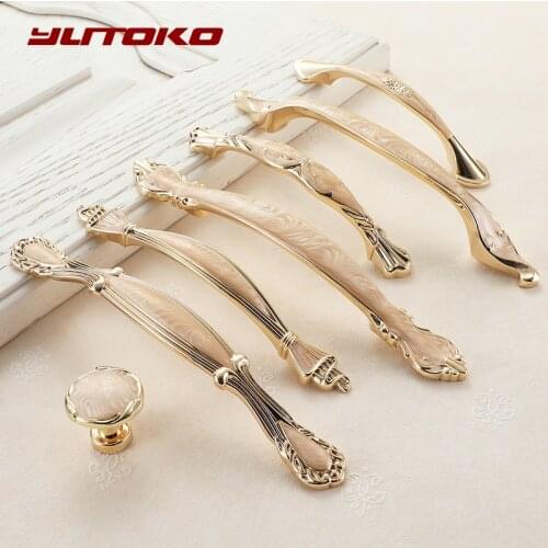 YUTOKO Zinc Alloy Gold Cabinet Amber Handles Kitchen Cupboard Door Pulls Drawer Knobs European Fashion Furniture Handle Hardware