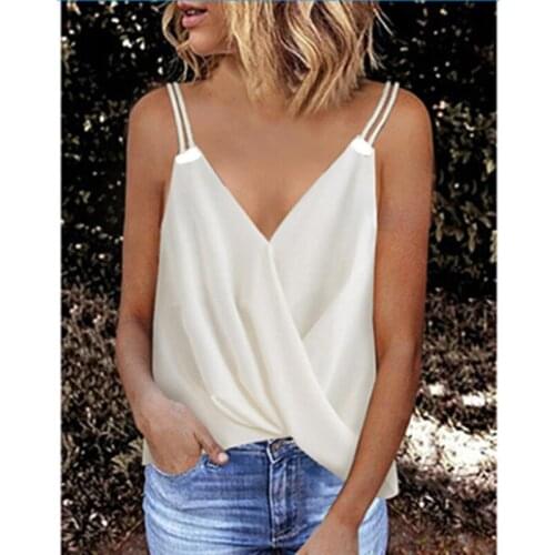 2021 Summer New V-neck Pure Color Suspender Top White Red Black Pink Blouse Women