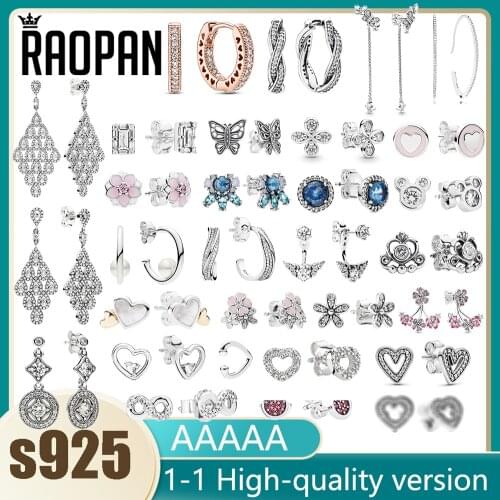 RAOPAN genuine 925 sterling silver daisy flower bright hand-painted love heart diamond charm earrings ladies making jewelry