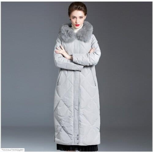 Female Down jacket womens soft long 2020 raccoon fur collar coats grey fashion thickened knee-length duck down jacket coat lady