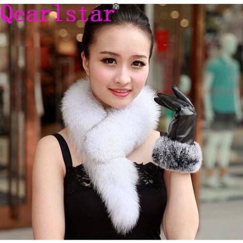 Qearlstar 100% Real Natural Fox Fur Scarf Winter Women Fox Fur Collar Ladies Fur Neck Wraps Female Muffler Luxury Decor C833