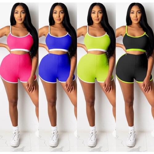 Echoine Solid Color Casual Sports Women Two Pieces Set Knitted Tracksuit Tank Tops Shorts Jogger Sweatpant Suits Matching Outfit