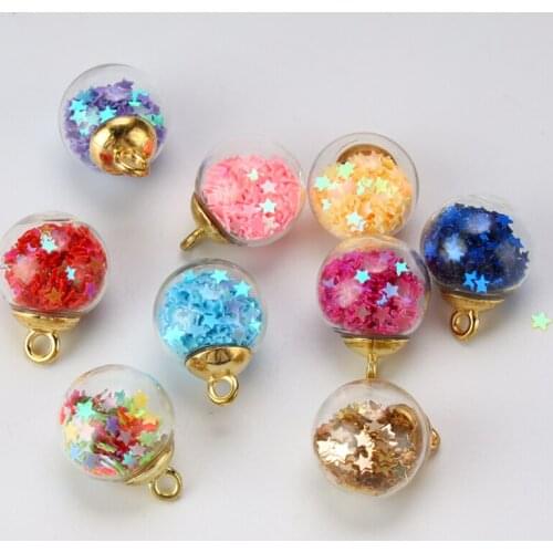 10pcs/set 15mm Multicolor Crystal Glass Ball Star Charms Pendant Findings For Charms Earring Hair Jewelry Making Accessories