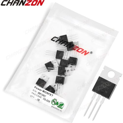 10Pcs IRF1407 TO-220 Power SIC Mosfet Transistor Bipolar Junction BJT Powerful Triode Tube Fets DIP 130A 75V Integrated Circuits
