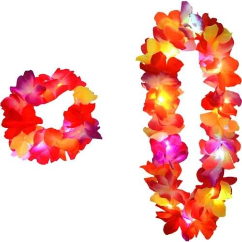10pack Women Girls LED Light Up Hawaii Flower Leis Garland Hula Luau Glow Head Wreath Necklace Set Party Decoration