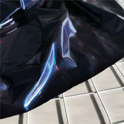 140cm*100cm Colorful navy blue imitation leather fabric rainbow laser illusion blue and black shiny mirror laser leather fabric