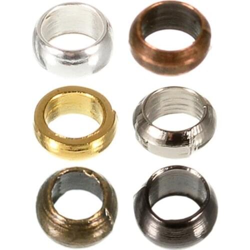 200pcs/lot 2/2.5/3mm Crimp End Beads Gold/Silve/Black/Copper Color Connector Components Jewelry Making Findings Accessories