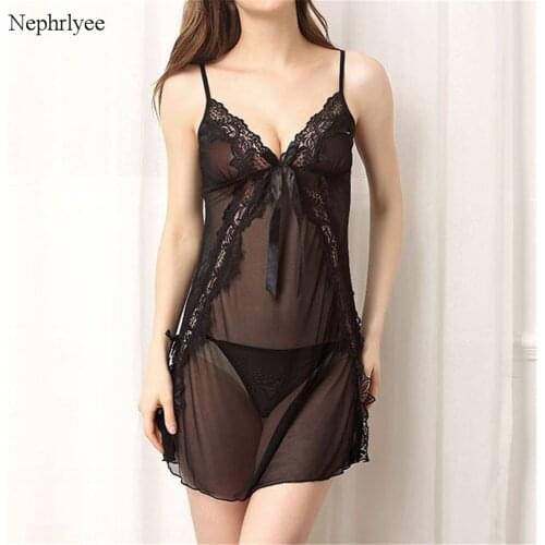 2021 New Arrival Women Sexy Nightwear Lace Night Dress Lingerie Transparent Underwear Ladies Mesh Sleepwear Nightdress SLP052