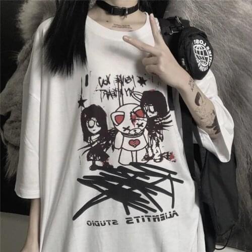 Summer Anime Harajuku y2k Streetwear T-shirts Kawaii Little Bear Pattern Casual Tshirt Women White Loose Oversized T shirt Tops