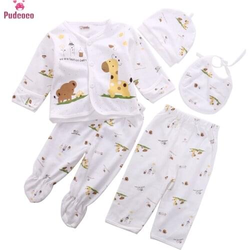 Super Value 5 Pieces Newborn Unisex Baby Boy Girl Clothes Set Animal Print Underwear Shirt and Pants Baby Clothing 0-3M