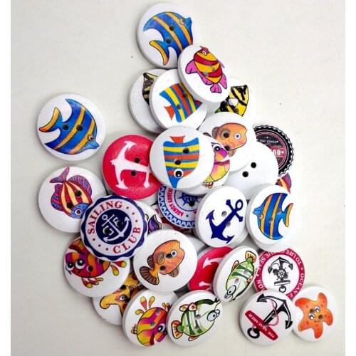 50Pcs Assorted Series Wooden Buttons For Sewing And Crafts 20mm