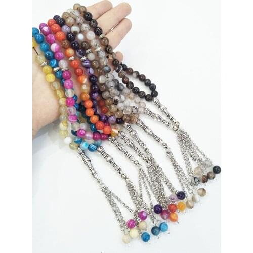 8mm Real natural Stone Islamic Prayer 33 beads Tasbih Misbaha Muslim bracelet Tasbeeh for birthday gift