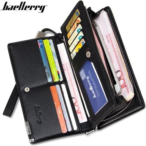 Baellerry Brand Large Capacity Clutch Wallet Men Synthetic Leather Long Wallets Male Card Holder Wristband Business Purse Man