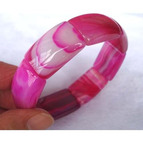 Natural Rose Botswana Agate Rectangle Beads Stretch Bracelet Women Jewelry Accessories Weddings Parties Birthday Gift