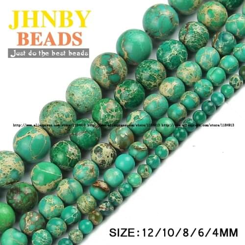 JHNBY Green Imperial pine kallaite beads Natural Stone 4/6/8/10/12MM Round spacer Loose beads for Jewelry making DIY accessories