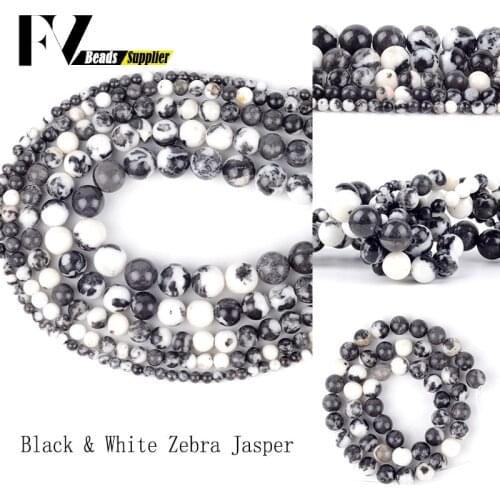 Natural Black White Zebra Jaspers Round Beads Accessories 4mm-10mm Semi Precious Stones Gem Spacer Beadss for Jewelry Making