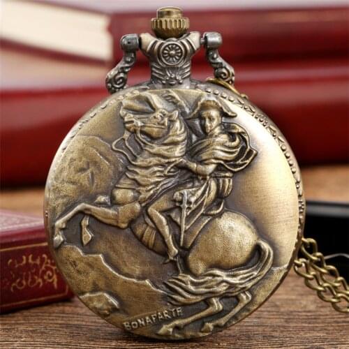 Antique Bronze Knight Design Quartz Pocket Watch Arabic Numerals Display Retro Necklace Pendant Clock with Sweater Chain