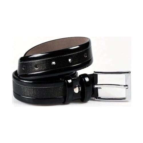 Black Bright Patent Leather Herringbone Model 3,5 cm Fabric Pantalon Belt