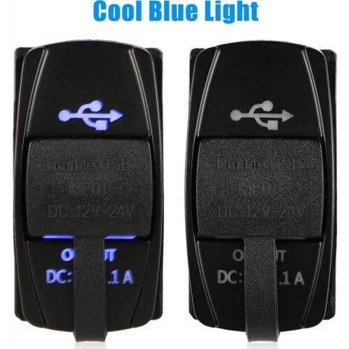 DC 12-24V 3.1A 5V Dual USB Blue LED Car Power Supply Socket Waterproof Auto Charger 2 Port Motorcycle Truck ATV Boat Adapter