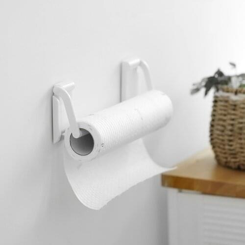 Punch-Free Roll Paper Holder White Aluminum Cling Film Towel Rack Kitchen Accessories Tissue Hanger Wall Organizer Storage Shelf