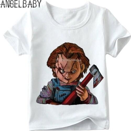 Cartoon Chucky Devil Baby Print Children T shirt Boys and Girls Summer Short Sleeve White Tops Kids Casual T-shirt,HKP5114