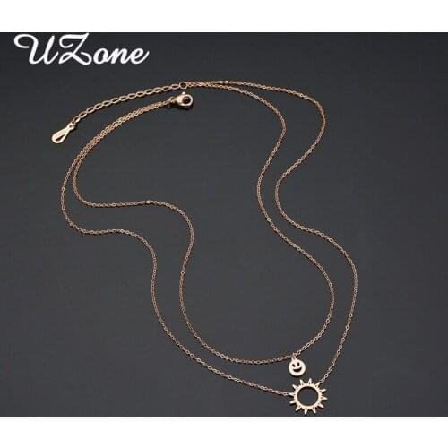 UZone Double Layer Chain Necklace Stainless Steel Sun Smile Necklace Luxury Jewelry Best Gift For Wedding