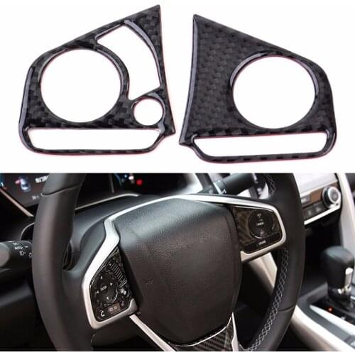 DWCX 2Pcs Car Carbon Fiber & PU Black Auto Steering Wheel Button Cover Trim Decoration Fit For Honda Civic 2016 6.5x 6.2 x 0.1cm