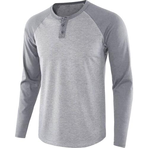 Autumn Long Raglan Sleeve Casual Men O Neck Tshirts Solid Color Patchwork T-shirt Buttons Pullover Tees Mens Clothing Футболка