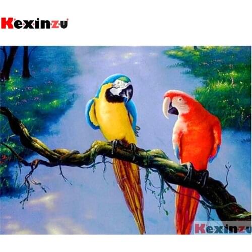 Full Square/Round 5d Diamond Painting-Red Blue Parrot-3d Embroidery Cross Stitch Mosaic Full Picture Of Rhinestone Decor Y1122