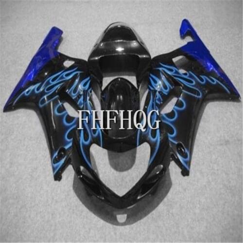 Body For SUZUKI GSX-R600 GSXR 600 GSXR blue flame in black 750 01 03 GSX-R750 K1 GSXR750 01 02 03 GSXR600 2001 2002 2003 Fairing