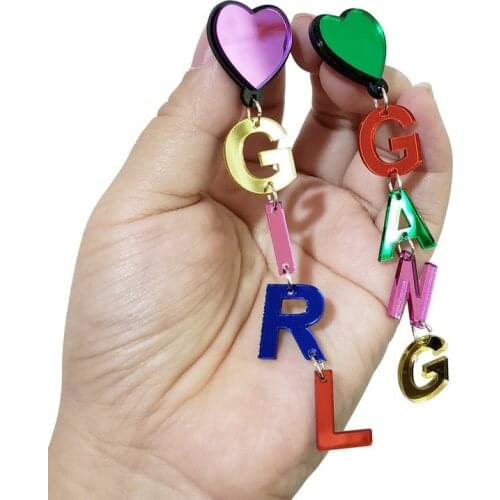 Exaggerated Big Size Letter Acrylic Earrings OUT NON LET DANCE GIRL GANG Letter Dangle Earring Women Girls Night Party Jewelry
