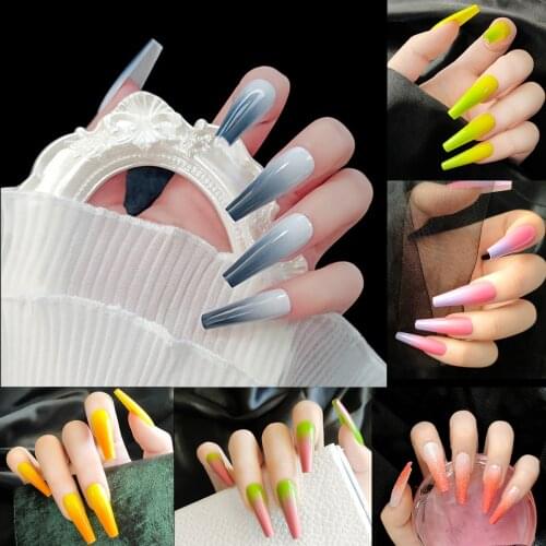 Summer Rainbow Gradient Ballet Fresh Detachable Long False Nails with Gift Stick on Nails Press on Nails Art DIY Manicure Tool
