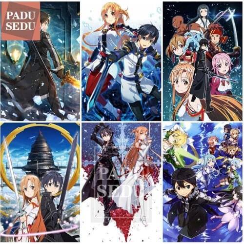 Cartoon SAO Sword Art Online Asuna Kirito 5d Diamond Painting Crystal Game Poster Full Set Daimond Embroidery Decor Bedroom Wall