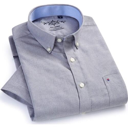 Mens Summer Casual Short Sleeve Thin Oxford Shirts Contrasting Neckband Breath Premium Quality Regular-fit Button-down Shirt