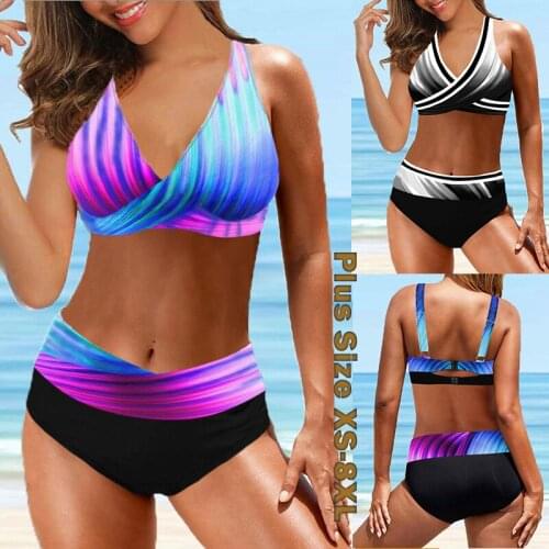 New summer women Sexy two Pieces Swimsuit Bikini New Push Up Large Big size Bikini Set Beachwear printing breathe swim Suit