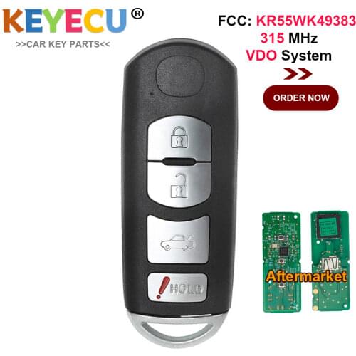 KEYECU Smart Prox Remote Control Car Key for Mazda 6 2009 2010 2011 2012 2013, Fob 4 Buttons - 315MHz - VDO System - KR55WK49383