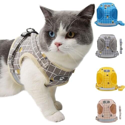 Cat Harnesses Pet Puppy Harness with Leash Escape Proof Cat Harness Adjustable Reflective Soft Mesh Vest Fit Puppy Pug Kitten