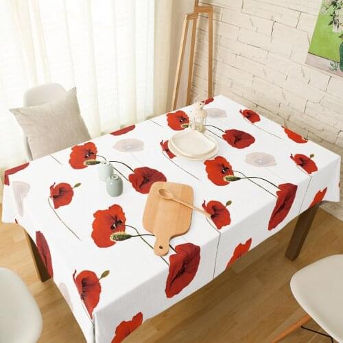 Flower Red Poppy Tablecloth Linen Cotton Table Cloth Spandex Elastic Dining Chair Slipcover Kitchen Table Cover